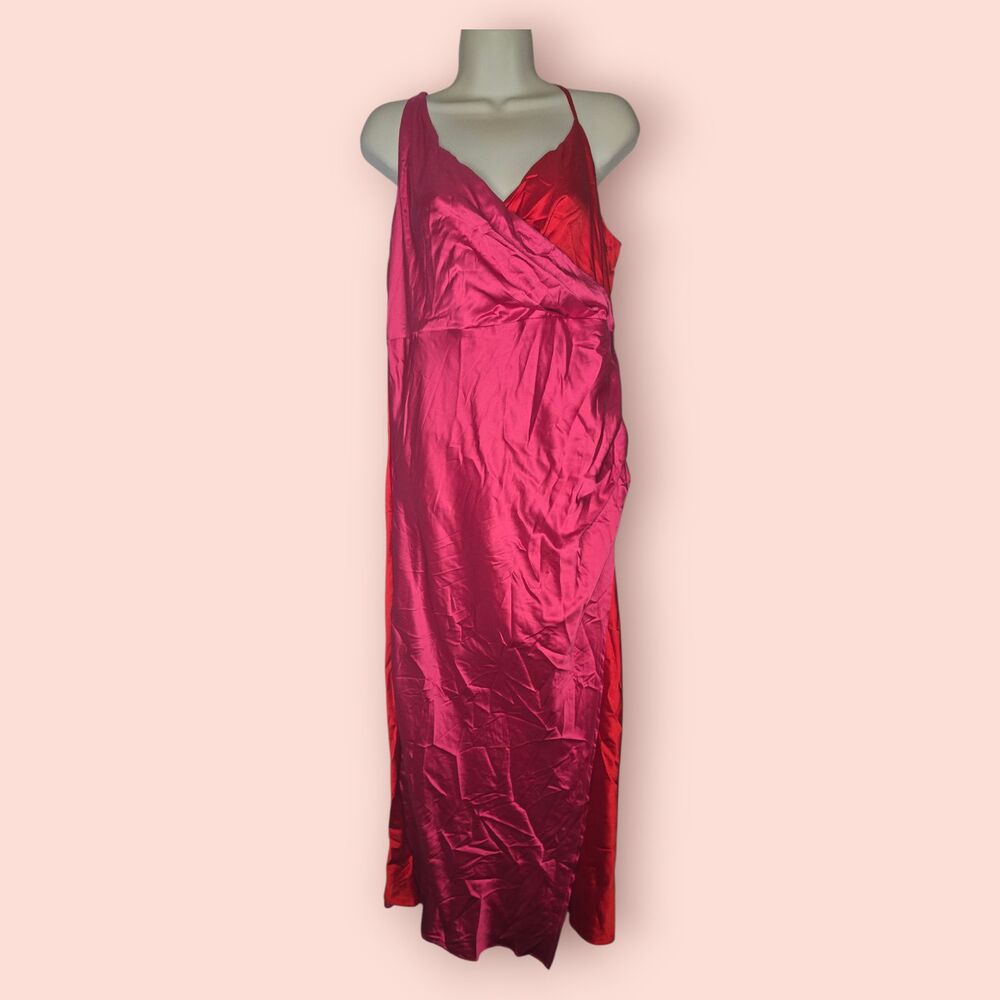Petal & Pup Lipa Colorblock Midi Slip Dress Valentine's Day Pink and Red XL Midi